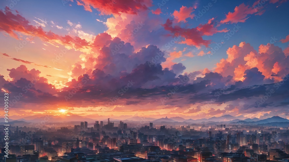 Fototapeta premium anime aesthetic beautiful sky background illustration