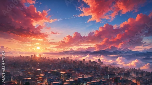 anime aesthetic beautiful sky background illustration