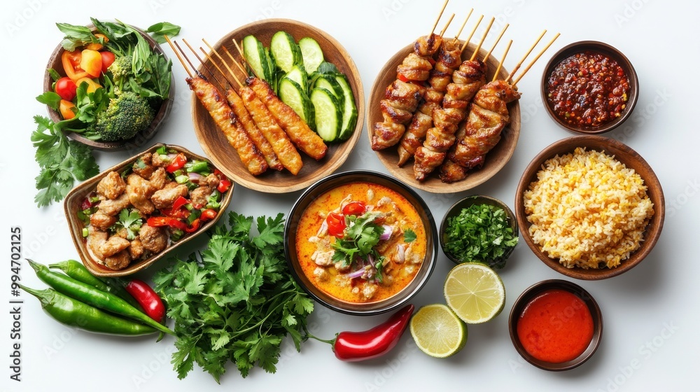 A Selection of Thai Dishes with Various Accompaniments A Selection of Thai Dishes with Various Accompaniments