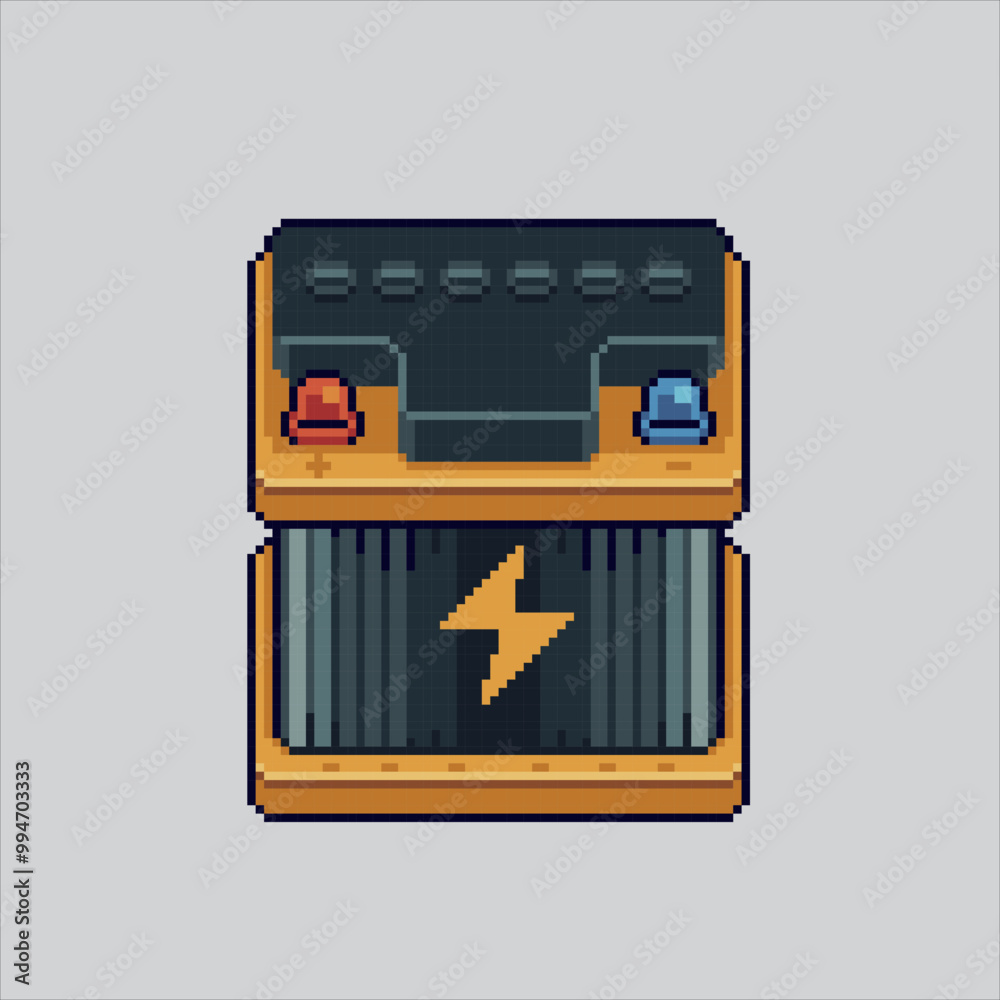 Pixel art illustration Car Battery. Pixelated Car Accu. Accu Car Battery pixelated for the pixel art game and icon for website and video game. old school retro.
