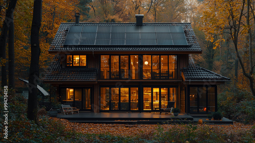 erman house, autumn, fullblack solar panels