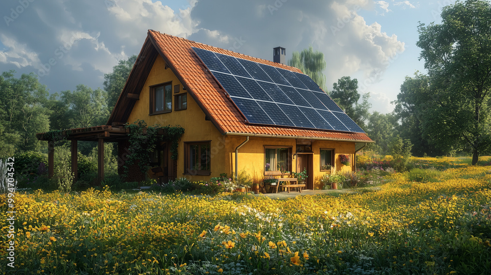 Obraz premium german house, solar panel 