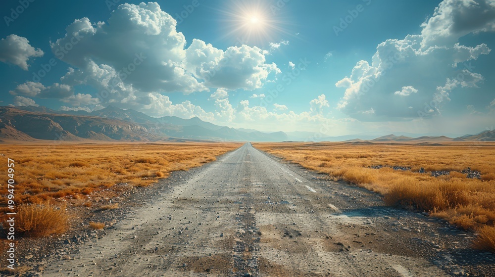 Naklejka premium Deserted highway stretches out under the midday sun.