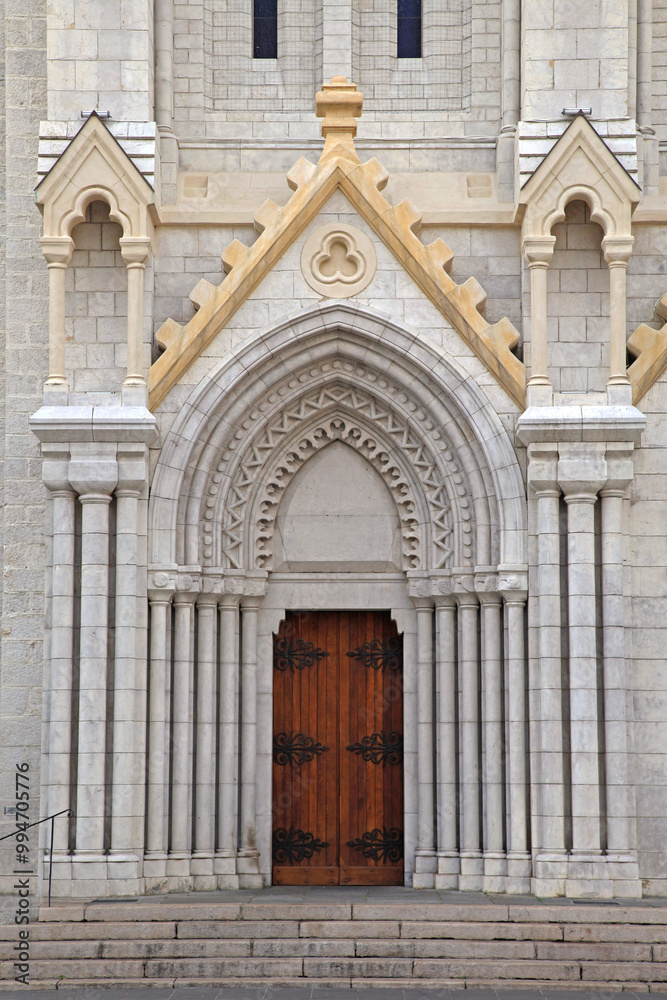 Entrance to Neo Gothic Notre Dame Cathedral in Nice France Entrance to Neo Gothic Notre Dame Cathedral in Nice France