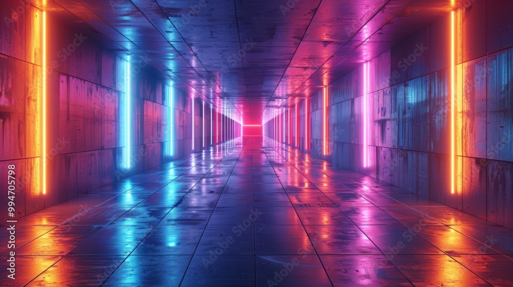 Futuristic equalizer bars in a neon lit space. Futuristic equalizer bars in a neon lit space.