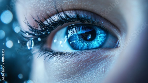 A Close-Up of a Blue Eye with Glistening Sparkle