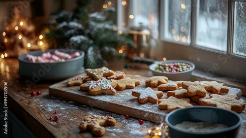 Festive Holiday Cookies on a Wooden Table