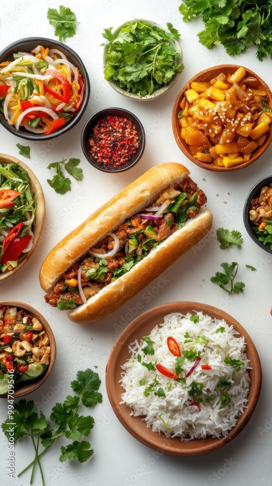 Vietnamese Banh Mi Sandwich with Accompanying Sides Vietnamese Banh Mi Sandwich with Accompanying Sides