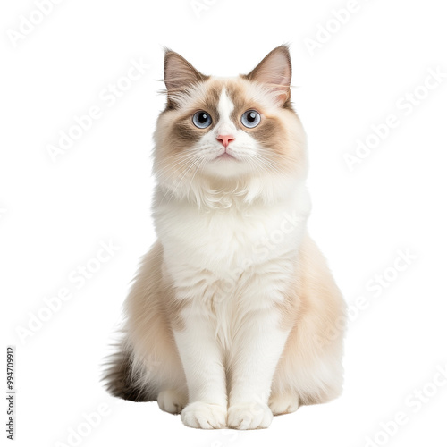 Cute Ragdoll Cat Sitting with Blue Eyes photo