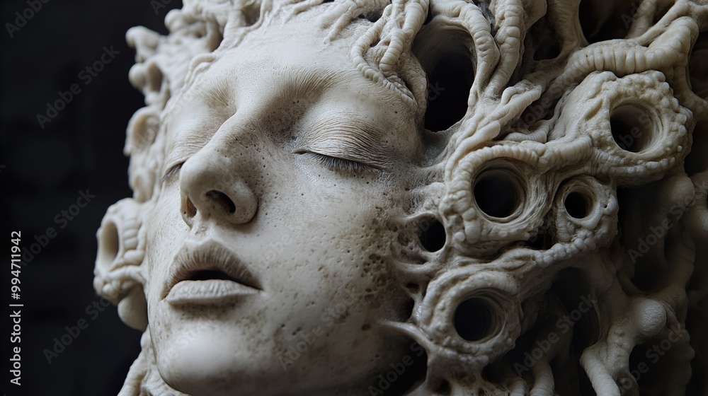 Surreal Sculpture of a Human Face with Organic Textures Surreal Sculpture of a Human Face with Organic Textures