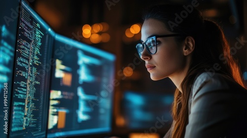 Focused Programmer Working Late