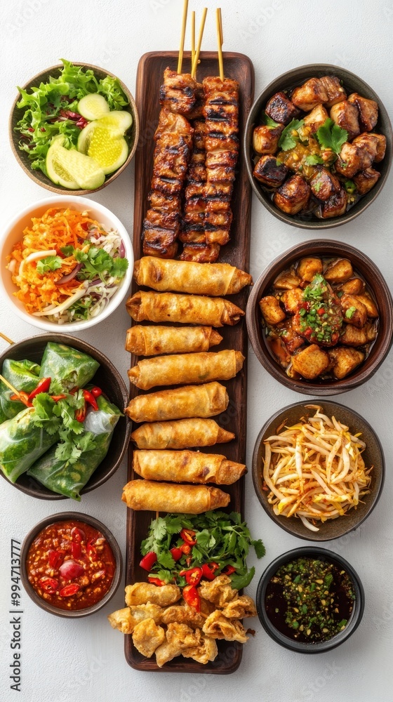 Assorted Asian Dishes on White Background Assorted Asian Dishes on White Background