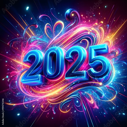 Vibrant Neon Numbers for 2025