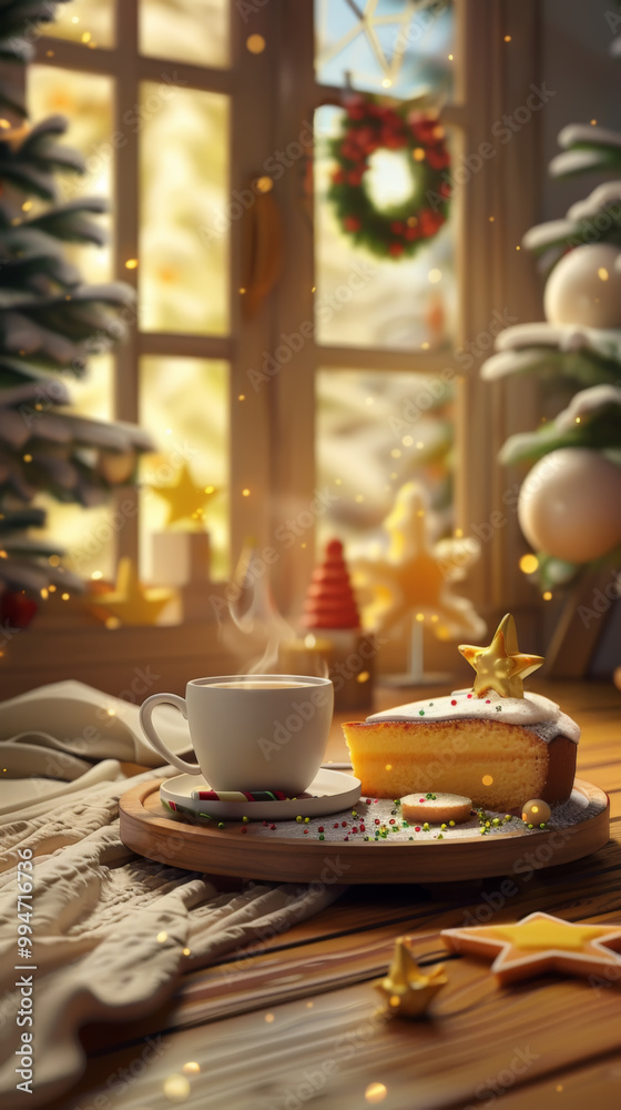 Cozy winter scene with hot drink and cake Cozy winter scene with hot drink and cake