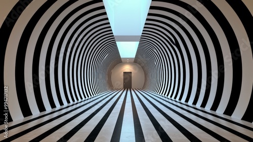 Wallpaper Mural Black and White Striped Hallway with Skylight   Modern Architecture Interior Torontodigital.ca