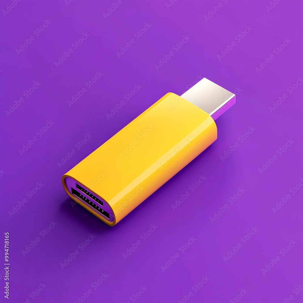 A yellow USB cable is shown on a purple background A yellow USB cable is shown on a purple background