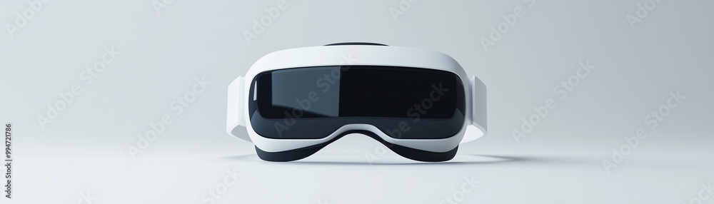 Ultra-modern VR glasses lying on a neutral surface.High-tech design with smooth lines and minimalist aesthetics emphasizes the modernity and advancement of the device