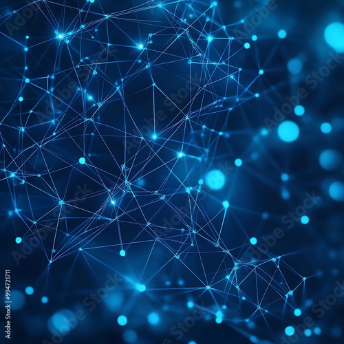 Dynamic Abstract Artwork Featuring Connected Dots and Lines on Blue