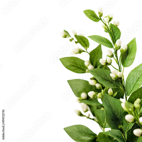 Close up view of vibrant green plant with budding fresh leaves and sprigs showing the beauty of new spring growth and the natural world photo