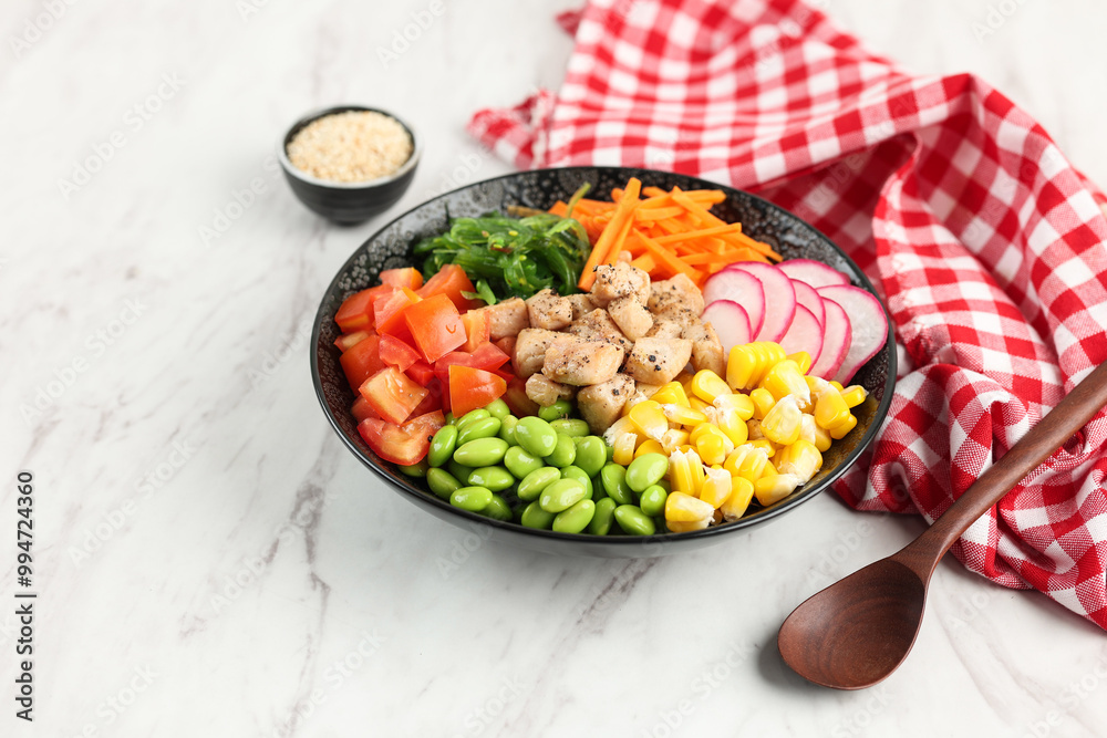 Poke Bowl, Traditional Hawaiian Dish with Different Proteins and Garnishes Poke Bowl, Traditional Hawaiian Dish with Different Proteins and Garnishes