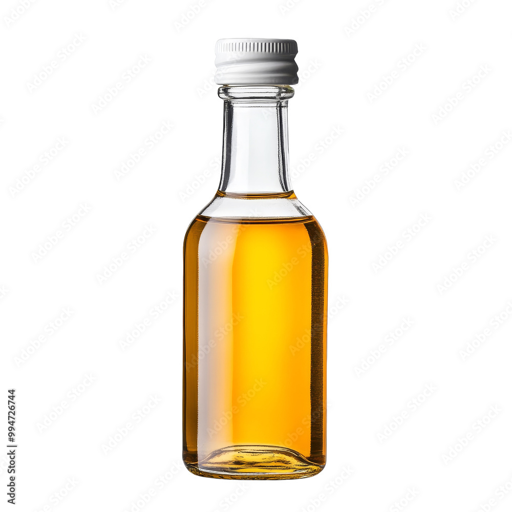Small Glass Bottle with Yellow Liquid and White Cap Small Glass Bottle with Yellow Liquid and White Cap