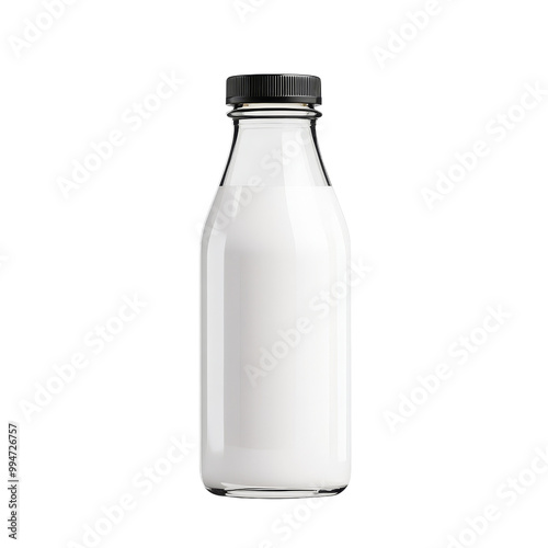 Glass Bottle of Milk with Black Cap