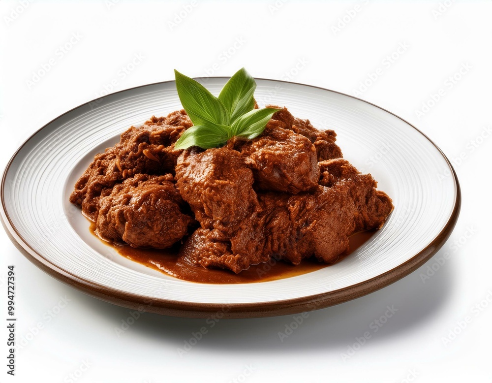 Rendang on plate isolated on white background Rendang on plate isolated on white background