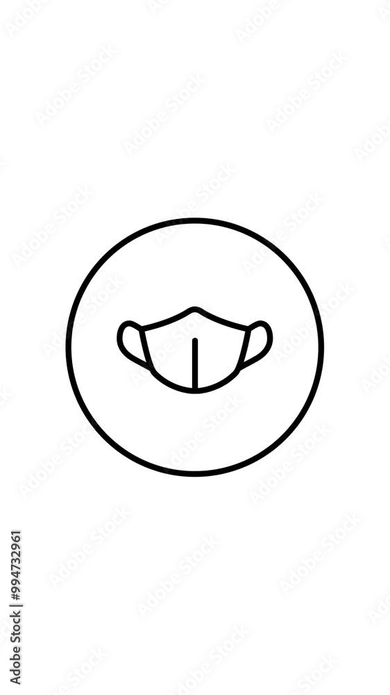 Face mask, line icon outline in circle, vertical video animation, for web use for infection, protection, virus, medical, safety, medical