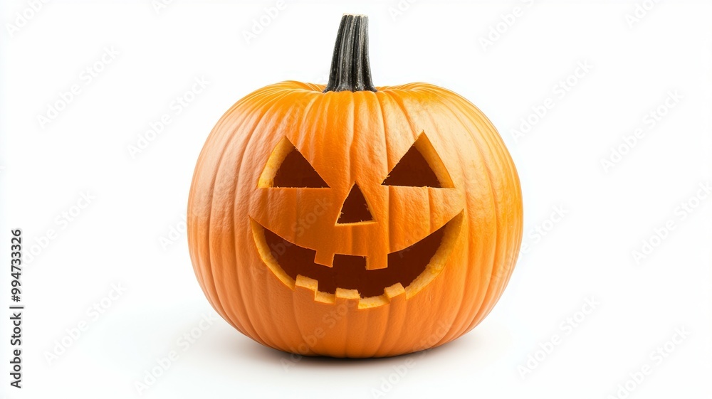 A pumpkin with a smiley face carved into it A pumpkin with a smiley face carved into it