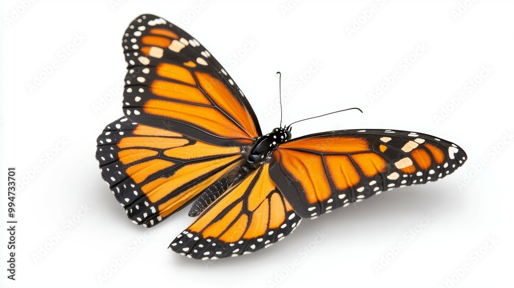 Naklejka premium A butterfly with orange wings is resting on a white background