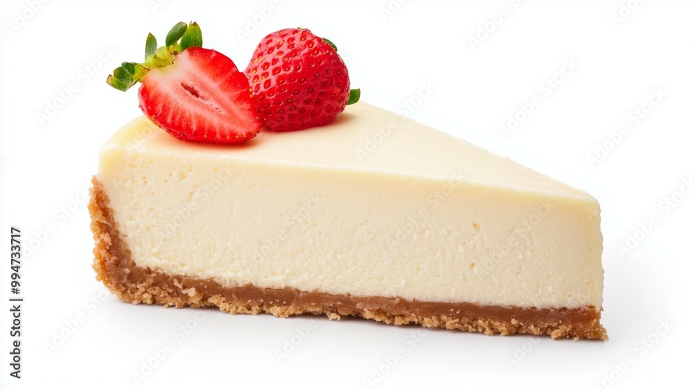 A slice of cheesecake with strawberries on top A slice of cheesecake with strawberries on top