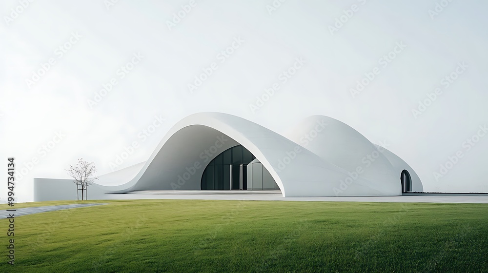 Modern White Architectural Design with Curved Walls Modern White Architectural Design with Curved Walls