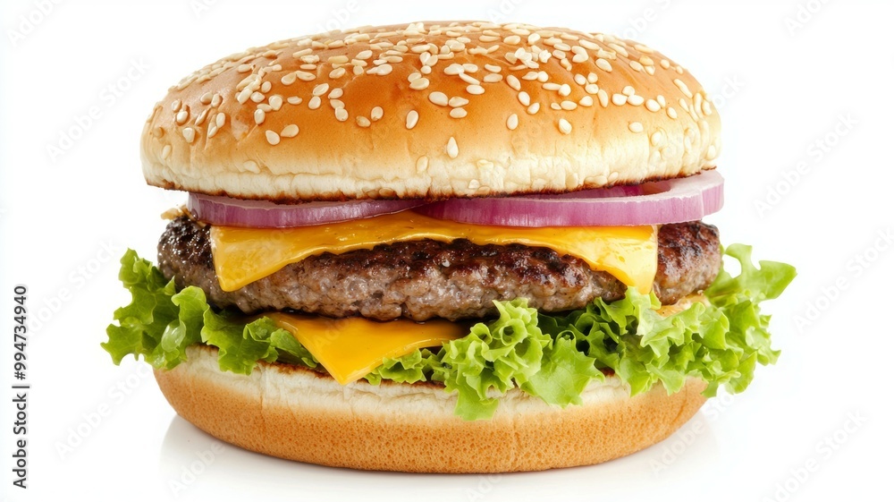 A hamburger with cheese and onions on top A hamburger with cheese and onions on top