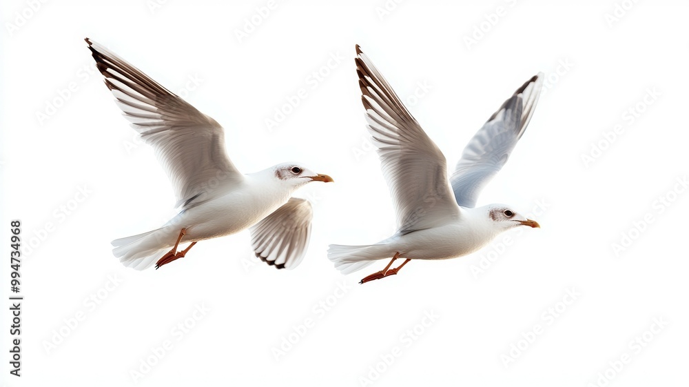 Fototapeta premium Two seagulls flying in the sky