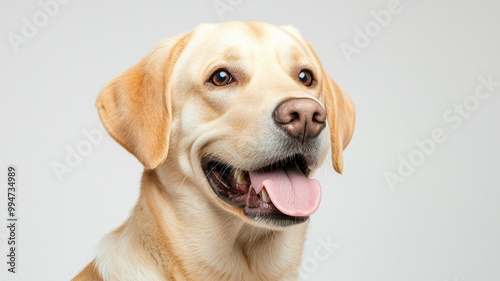 A dog with a tongue sticking out and a smile on its face