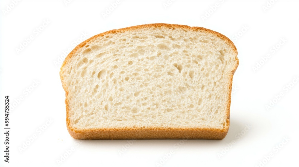 A slice of white bread is shown on a white background A slice of white bread is shown on a white background