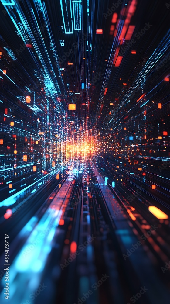 Abstract Background with Bright Light and Binary Code in Hues