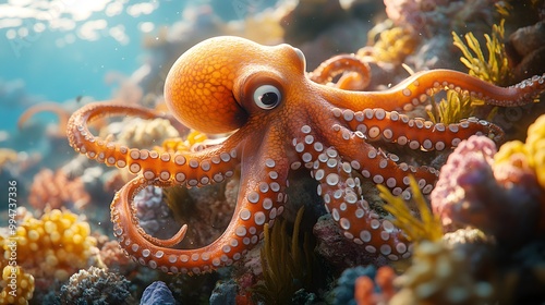 Starfish surrounded by small fish in crystal-clear waters