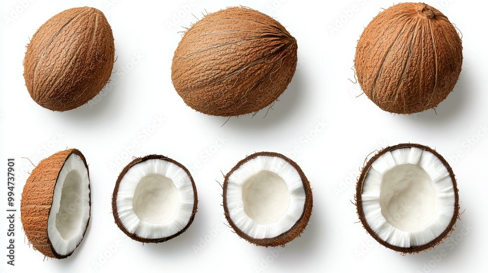 A close up of a coconut with its shell removed A close up of a coconut with its shell removed