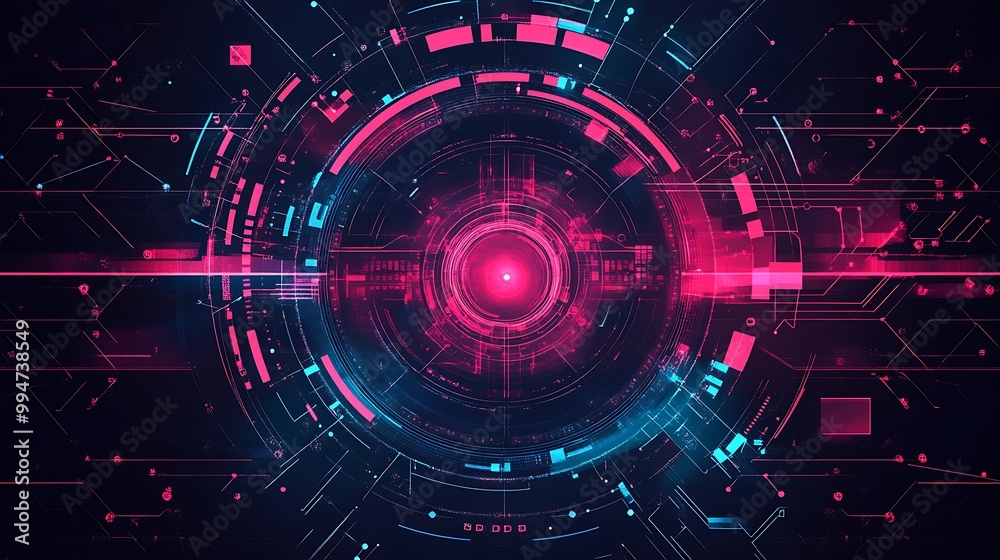 Abstract futuristic digital interface with glowing pink and blue lines and shapes. Abstract futuristic digital interface with glowing pink and blue lines and shapes.