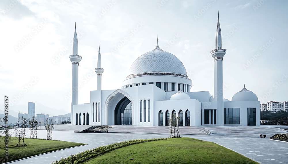 Fototapeta premium Modern Mosque Architecture: A White Architectural Marvel