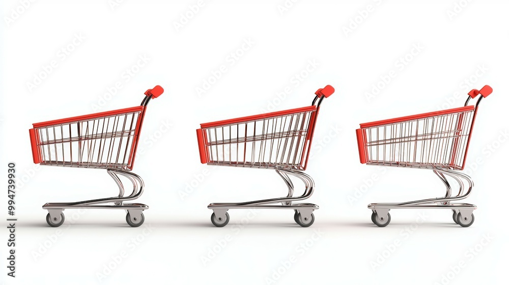 Three shopping carts are lined up next to each other Three shopping carts are lined up next to each other