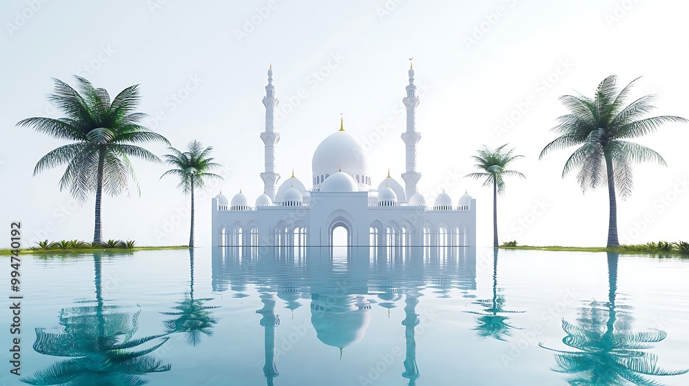 Naklejka premium A Grand Mosque Reflecting in a Calm Sea