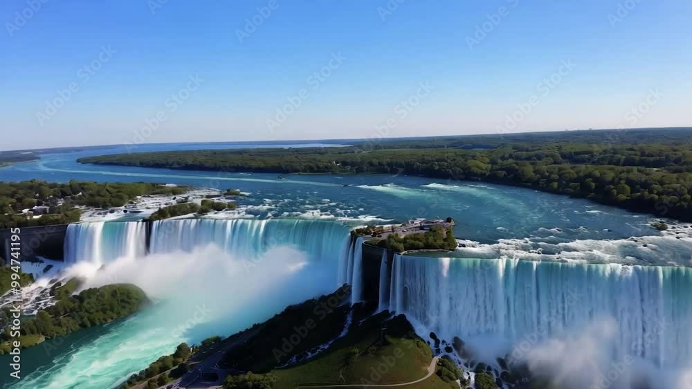 Huge majestic waterfall scenery. Fantasy imaginary view.