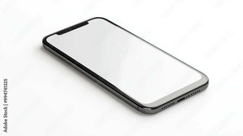 A phone with a white screen sits on a white background A phone with a white screen sits on a white background