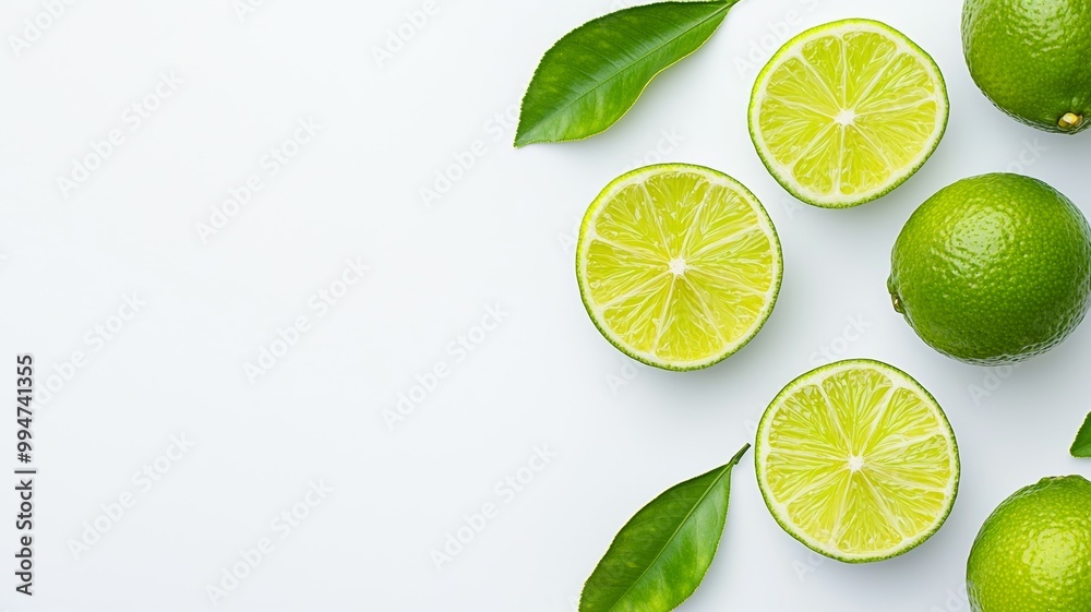 A close up of a bunch of lime slices on a white background A close up of a bunch of lime slices on a white background