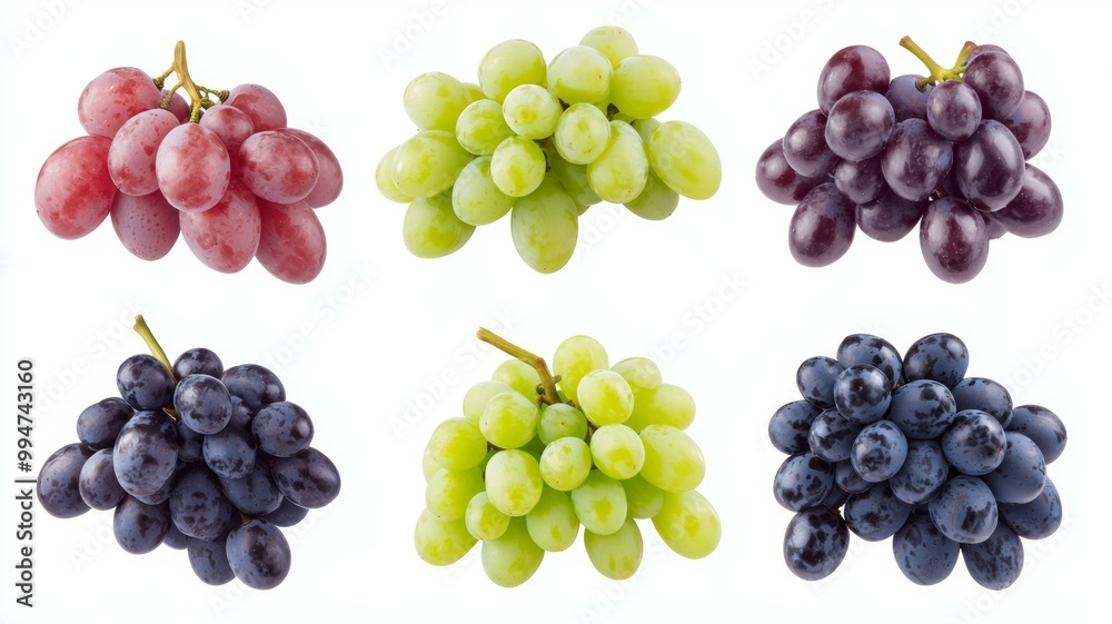 A bunch of grapes in different colors, including green, red, and purple A bunch of grapes in different colors, including green, red, and purple