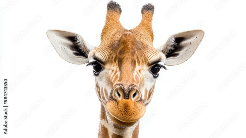 Fototapeta premium A giraffe with its head turned to the side and its mouth open
