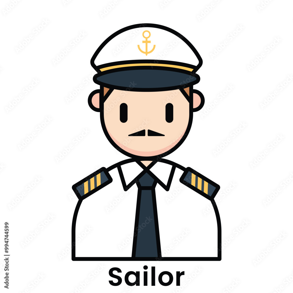 avatar character sailor cartoon design style, Editable vector stroke outline. avatar character sailor cartoon design style, Editable vector stroke outline.