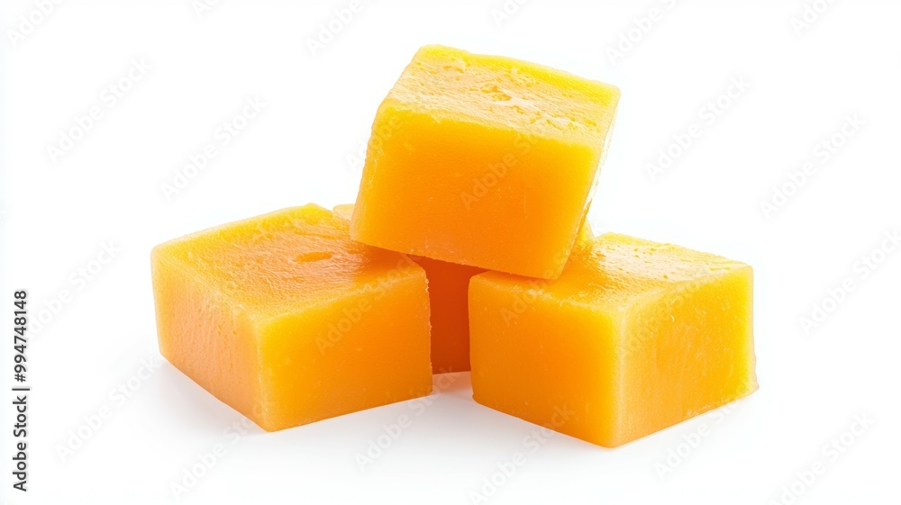 Three yellow cubes of fruit Three yellow cubes of fruit